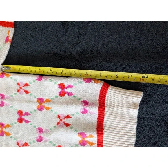 NWT Bow Print Coquette Artsy Cream Sweater Colorful Preppy - Picture 14 of 15